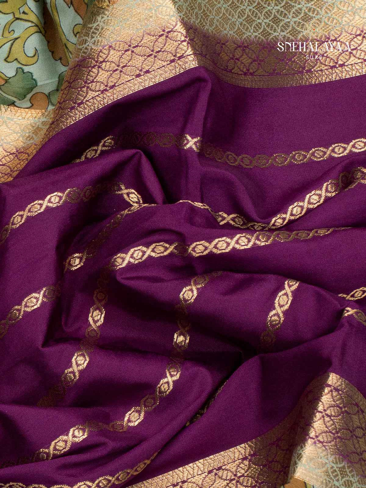 Purple Printed Mysore Silk Saree